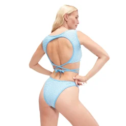Two Pieces-Speedo Flu3nte Gingham Scoop Bottom Aqua Blue