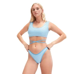 Two Pieces-Speedo Flu3nte Gingham Scoop Bottom Aqua Blue
