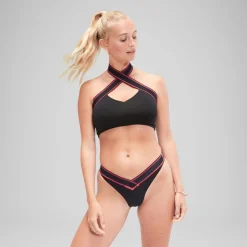 Two Pieces-Speedo Flu3nte Halter Crop Top Anthracite