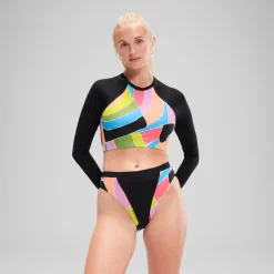 Two Pieces-Speedo Flu3nte Print Block Hi Waist bottom Black