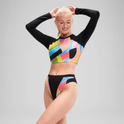 Two Pieces-Speedo Flu3nte Print Block Hi Waist bottom Black