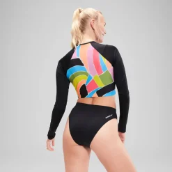 Two Pieces-Speedo Flu3nte Print Block Hi Waist bottom Black