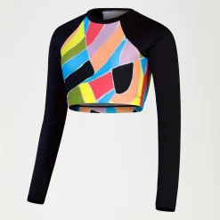 Two Pieces-Speedo Flu3nte Print Long Sleeve Crop Top Black