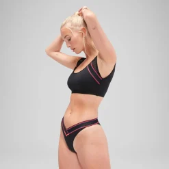 Two Pieces-Speedo Flu3nte Solid Crop Mesh Top Black