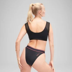 Two Pieces-Speedo Flu3nte Solid Crop Mesh Top Black