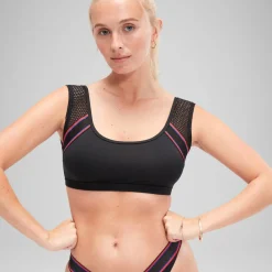 Two Pieces-Speedo Flu3nte Solid Crop Mesh Top Black