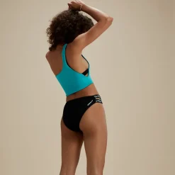 Two Pieces-Speedo Flu3nte Solid Logo Elastic High Waist Bottom Black
