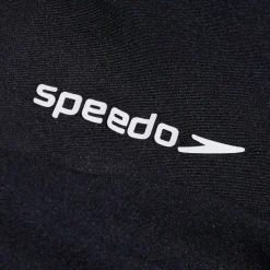 Two Pieces-Speedo Flu3nte Solid Short Sleeve Logo Elastic Crop Top Black