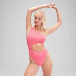 One Pieces-Speedo Flu3nte Terry Asymmetrical Cut Out One Piece Rose Pink