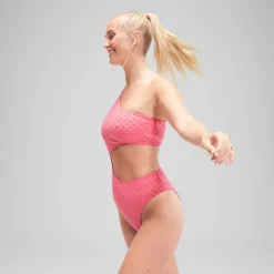 One Pieces-Speedo Flu3nte Terry Asymmetrical Cut Out One Piece Rose Pink