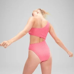 One Pieces-Speedo Flu3nte Terry Asymmetrical Cut Out One Piece Rose Pink