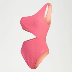 One Pieces-Speedo Flu3nte Terry Asymmetrical Cut Out One Piece Rose Pink
