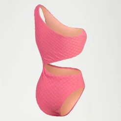 One Pieces-Speedo Flu3nte Terry Asymmetrical Cut Out One Piece Rose Pink