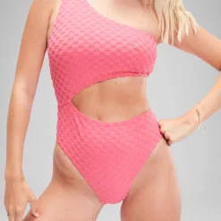 One Pieces-Speedo Flu3nte Terry Asymmetrical Cut Out One Piece Rose Pink