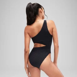 One Pieces-Speedo Flu3nte Terry Asymmetrical Cut Out One Piece Black