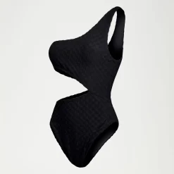 One Pieces-Speedo Flu3nte Terry Asymmetrical Cut Out One Piece Black