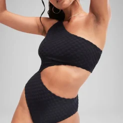One Pieces-Speedo Flu3nte Terry Asymmetrical Cut Out One Piece Black