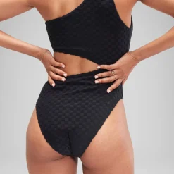 One Pieces-Speedo Flu3nte Terry Asymmetrical Cut Out One Piece Black
