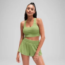 Two Pieces-Speedo Flu3nte Terry Crop Top Olive Green