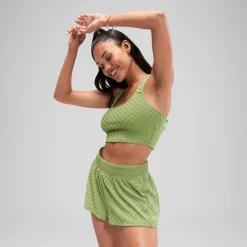 Two Pieces-Speedo Flu3nte Terry Crop Top Olive Green
