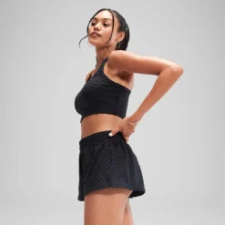 Two Pieces-Speedo Flu3nte Terry Crop Top Black