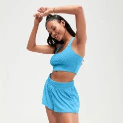 Two Pieces-Speedo Flu3nte Terry Crop Top Aqua Blue