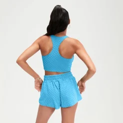 Two Pieces-Speedo Flu3nte Terry Crop Top Aqua Blue