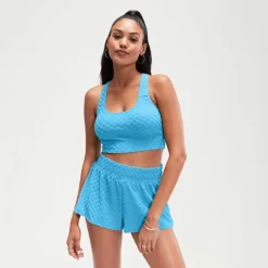 Two Pieces-Speedo Flu3nte Terry Crop Top Aqua Blue