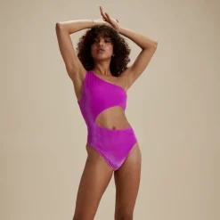 One Pieces-Speedo Flu3nte Velour Asymmetrical Cut Out One Piece Purple