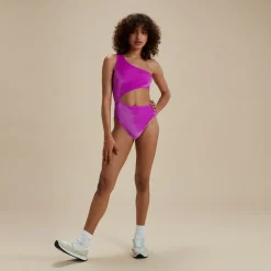 One Pieces-Speedo Flu3nte Velour Asymmetrical Cut Out One Piece Purple
