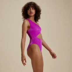 One Pieces-Speedo Flu3nte Velour Asymmetrical Cut Out One Piece Purple
