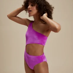 One Pieces-Speedo Flu3nte Velour Asymmetrical Cut Out One Piece Purple