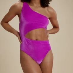 One Pieces-Speedo Flu3nte Velour Asymmetrical Cut Out One Piece Purple