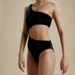 One Pieces-Speedo Flu3nte Velour Asymmetrical Cut Out One Piece Black