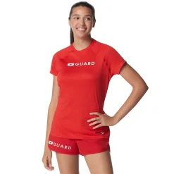 Lifeguard-Speedo Guard Short Sleeve Solid Swim Tee Red