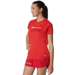 Lifeguard-Speedo Guard Short Sleeve Solid Swim Tee Red