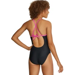 Fitness|One Pieces-Speedo High Neck Colorblock Tie Back One Piece Black