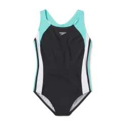 Girls Training|Girls Swimwear-Speedo Infinity Splice One Piece Black Aqua Blue