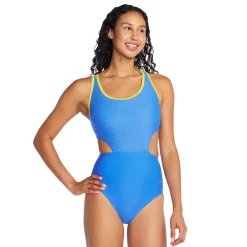 Fitness|One Pieces-Speedo Jacquard Splice with Side Cut Out One Piece Sevres Blue