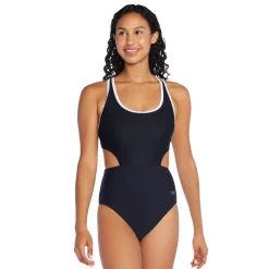 Fitness|One Pieces-Speedo Jacquard Splice with Side Cut Out One Piece Speedo Black