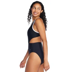 Fitness|One Pieces-Speedo Jacquard Splice with Side Cut Out One Piece Speedo Black