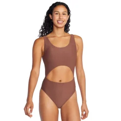 Recreation|Fitness-Speedo Keyhole Rib One Piece Brown