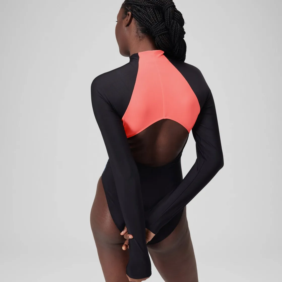 Fitness|One Pieces-Speedo Long Sleeve Colorblock Zip One Piece Slate Black