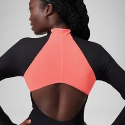 Fitness|One Pieces-Speedo Long Sleeve Colorblock Zip One Piece Slate Black
