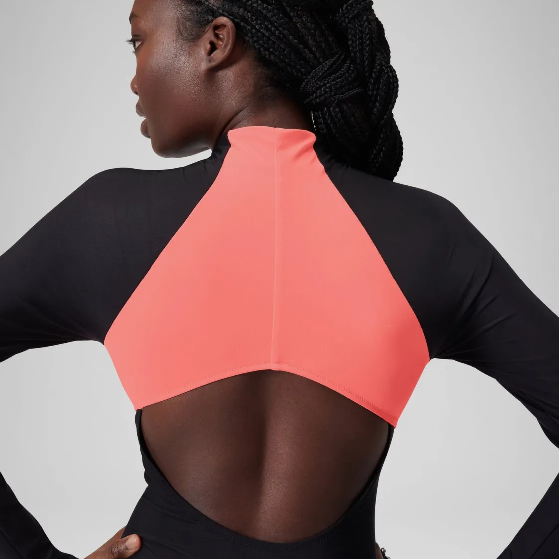 Fitness|One Pieces-Speedo Long Sleeve Colorblock Zip One Piece Slate Black