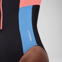 Fitness|One Pieces-Speedo Long Sleeve Colorblock Zip One Piece Slate Black
