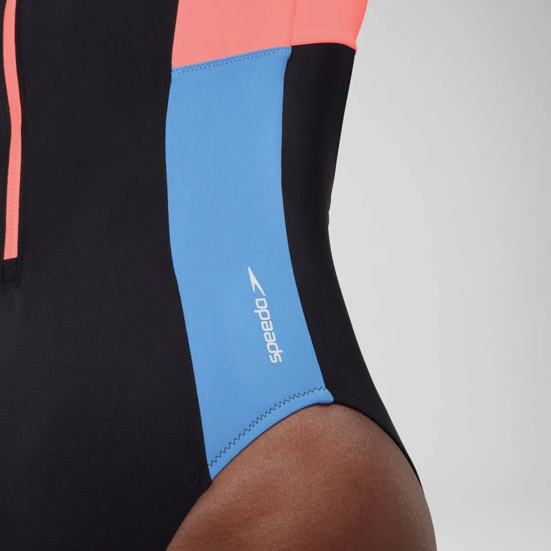 Fitness|One Pieces-Speedo Long Sleeve Colorblock Zip One Piece Slate Black