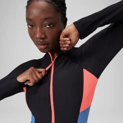 Fitness|One Pieces-Speedo Long Sleeve Colorblock Zip One Piece Slate Black