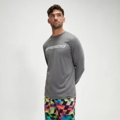 Rashguards-Speedo Long Sleeve Graphic Swim Rashguard Black