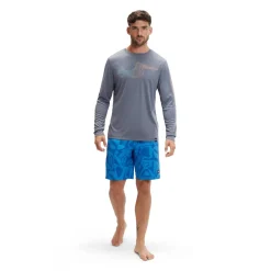 Rashguards-Speedo Long Sleeve Graphic Swim Rashguard Peacoat